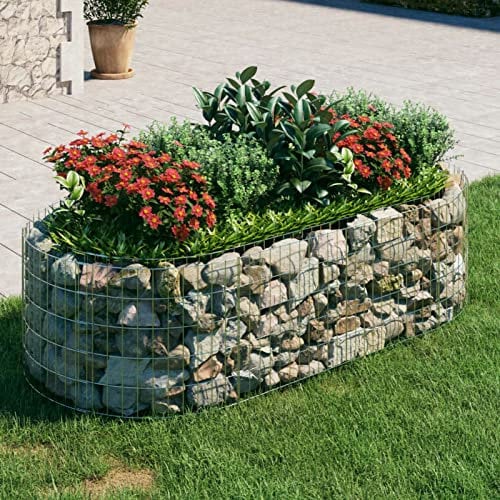 LAPOOH Gabionen-Hochbeet, Kräuterspirale, Hochbeet Im Garten, Pflanzkübel, Pflanzsteine, Verzinktes Eisen 200x100x50 cm