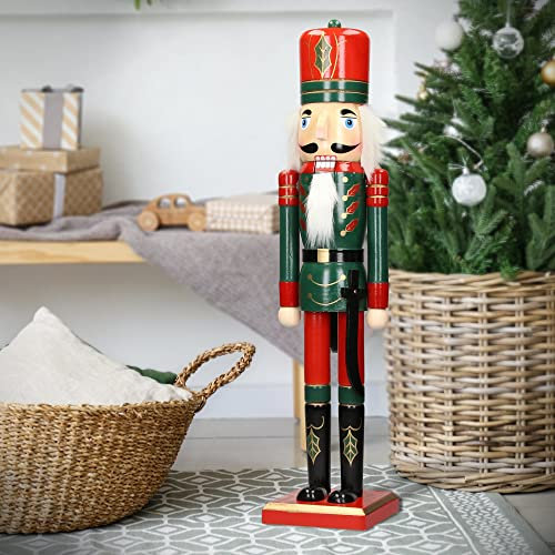 ECD Germany Nussknacker Figur Soldat 50 cm mit roter Hut und Säbel, aus Holz, handbemalt, Unikat, Weihnachten Holzfigur Puppet Marionette Ornament Traditioneller Nussbrecher Weihnachtsdeko Deko Statue