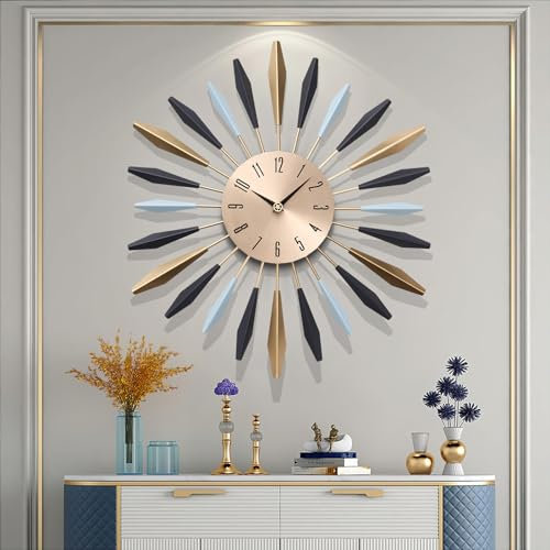 Warmiehomy Large Wall Clock 55cm Wall Clock Decorative Metal Kitchen Clock Large Silent Gold Clock with Aluminium Hands for Living Room Bedroom Office