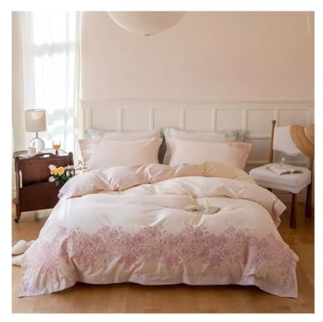 DRMEE Bettwäsche Vierteiliges Set Aus Langstapeliger Baumwolle Mit Stickerei. Bettbezug-Set Aus Besticktem Satin. Bettwäsche Bettwäsche-Set (Color : Rosa, Size : 1.8/2m Bed)