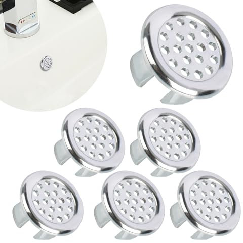 Paquete de 6 anillos de desbordamiento de fregadero de baño, anillo de desbordamiento de malla de plástico, cubierta de agujero redondo para baño, cocina, fregadero, lavabo, cubierta de desbordamiento