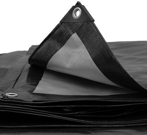 waterproof tough 240gsm black/siver reverse tarpaulins/builders tarps/camping ground sheet ideal tarp cover up to keep items dry and dust free (10m x12m)