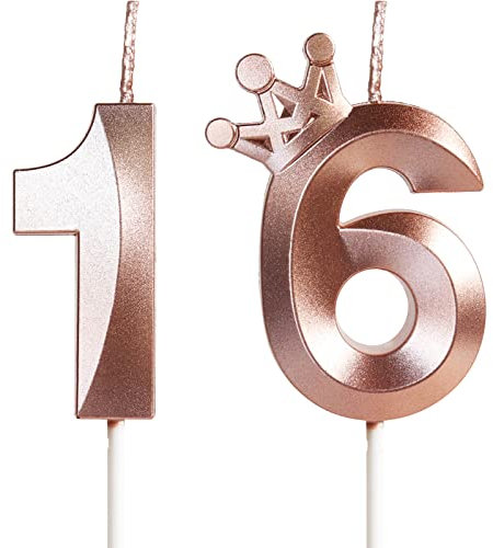 Geburtstagskerzen Zahlen16 mit Krone, 5cm 3D Roségold Geburtstagskerzen,Geburtstag Kerzen,Kerzen Geburtstag,Tortenaufsätze Kuchen Topper Dekoration Hochzeit Geburtstag Jubiläum Feier Lieferungen(16)