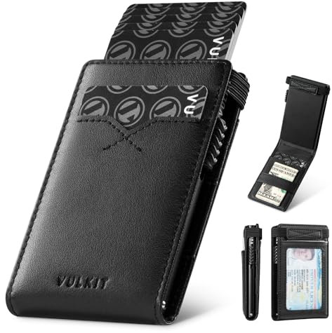 VULKIT Slim Credit Card Holder RFID Blocking Pop Up Card Wallet Minimalist Slim Wallet with Back ID Window Holds 8 Cards