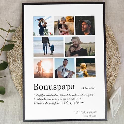 Elbeffekt Bonus Papa Geschenk Weihnachten - Personalisiertes Fotogeschenk auf Holz - Bonus Papa Geschenke, Stiefpapa Geschenk, Bester Stiefpapa Geschenke, Bonus Papa Geburtstagsgeschenk, 8 Bilder