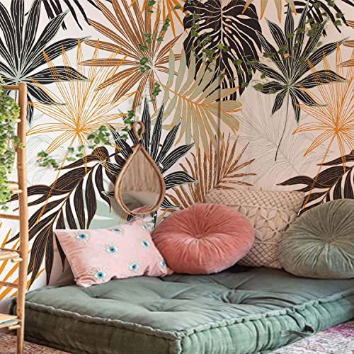 neukids Boho Blätter Tapete Fototapete, Selbstklebende Ledertapete mit Strukturstruktur, 240x250cm Tapeten Wandtapete Wand Dekoration, Wohnzimmer Schlafzimmer Büro Moderne Wanddeko