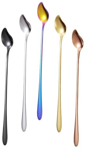 Milisten Unique Design 5-Piece Stirring Spoon Set Mixing Spoons Stainless Steel for Home Cafe Hotel