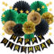 Green Black Gold Birthday Decorations with Happy Birthday Banner Hanging Paper Fans Pom Poms Gold Star Garlands for Men Women Green Black Birthday Decorations