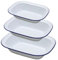 Falcon - Pirofila smaltata in stile vintage shabby chic, bianco con bordo blu, set da 3 (oblunga, 22/24/26 cm)