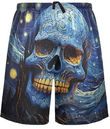 Herren Van Gogh Skull Gothic Pyjama Shorts mit Tasche und Kordelzug S 202a5877, 202a5877, Klein