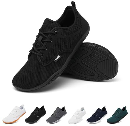 Geweo Barfußschuhe Herren Barfuss Schuhe Damen Barfuß Sneaker Barefoot Shoes Fitnessschuhe Laufschuhe Walkingschuhe Turnschuhe Minimalistische Straßenlaufschuhe Weich Leicht Bequeme, Schwarz 37 EU