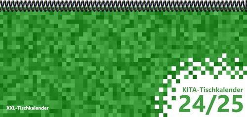 KiTa - Tischkalender 2024/25: XXL-Tischkalender, Bunt-Kalender Pixel grün 14,5 x 32,5 cm