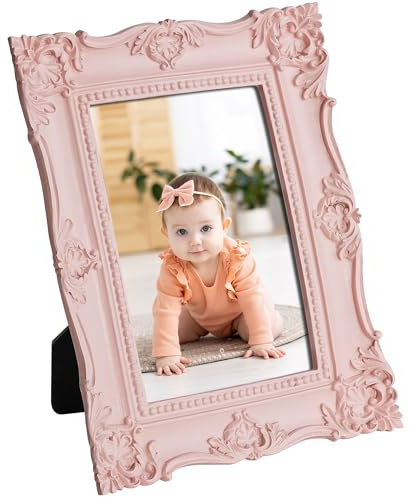 Hiwhy Geprägter Bilderrahmen 20X25 cm Fotorahmen mit Ständer Tischplatte oder Wandbehang, Rosa