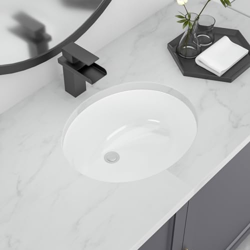 Lofeyo Unterbau-Waschbecken, 45,7 x 38,1 cm, ovales Unterbau-Waschbecken, weißes Porzellan, Keramik, Badezimmer-Gefäß, Waschbecken, Untertisch-Spülbecken, Innenmaße: 40,6 x 33 cm
