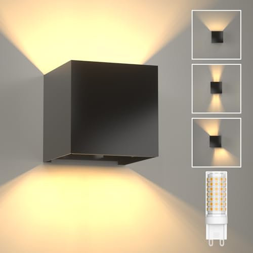 Lamptobe G9 LED Wandlampe Mit Ersetzbarer Birne Warmweiß 3000K, Innen/Außen, Einstellbarer Abstrahlwinkel für Wohnzimmer, Schlafzimmer, Flur, Balkon, Treppenhaus, 1 Stück