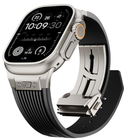 Jopinl Cinturino per Apple Watch Ultra 2 Band 49 mm 46 mm 45 mm 44 mm, cinturino da uomo in gomma di silicone robusto di lusso con connettore in metallo e chiusura pieghevole per iWatch Series 10 9 8