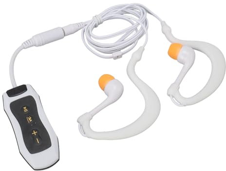 IPX8 Waterproof MP3 Player, Hydrodynamic Design Underwater Music Player with Headphones, Ergonomical for Swimming, Walking, Biking, Skiing, Hiking Outdoor (White)