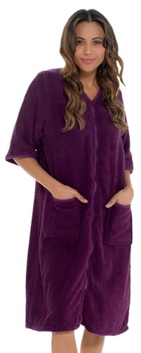 Undercover Damen-Bademantel, Frottee, 100 % Baumwolle, Reißverschluss durch Kapuze oder ohne Kapuze, violett, 18-20