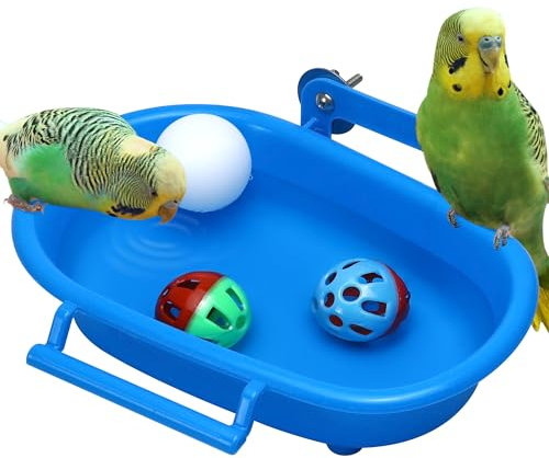 Bain d'oiseaux pour cage avec 3 balles - Jouets pour oiseaux - Bol d'eau pour perruches - Baignoire pour oiseaux - Bac de douche pour perroquets - Jouets pour perruches - Accessoires pour cage à