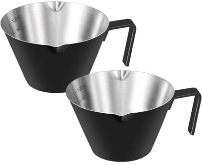carrottimes 2Pcs Stainless Steel Espresso Cups, Espresso Shots Cup with Handle, Double Spout Metal Espresso Measuring Cup, V-Shaped Mouth Coffee Cup with Dual Scale (Black), 3.4oz/100ml