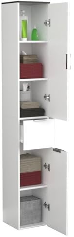 VCM Holz Badezimmerschrank | Badmöbel |Stand Badschrank | Hochschrank | Maße ca. H. 190 x B. 30 x T. 30 cm - Donali