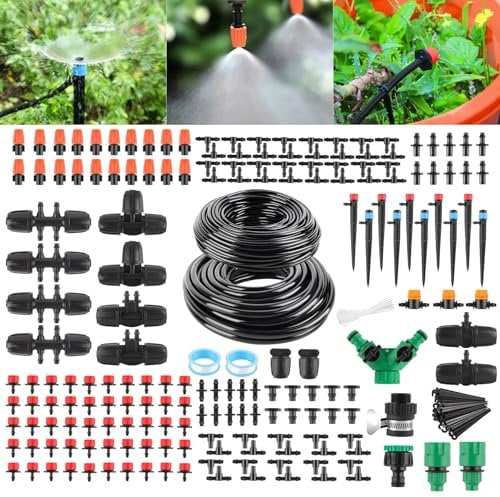 YAOBLUESEA 315PCS Bewässerung Garten Set 60+15M DIY Garten Bewässerungssystem Gartenbewässerung Pflanzen Bewässerungssystem Outdoor Gewächshaus Beregnungsanlage Garten Zubehör für BlumenRasen Terrasse