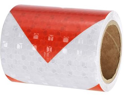 PATIKIL Ruban Réfléchissant Adhésif Flèche Rouge Blanc 1 Rouleau 7cm x 3 Mètres Ruban Adhésif Réfléchissant de Sécurité Imperméable et Haute Visibilité pour Camions, Remorques, Voitures