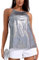ANYFITTING Damen Tank Tops mit Integriertem BH Damen Pailletten Tank Top Ärmellose Strap Bluse Tops Neckholder Cami Party Weste zum Ausgehen Funkelndes Schwarz XXL
