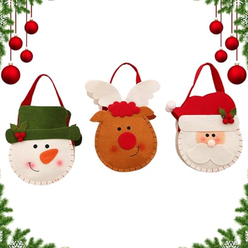 Weihnachtstaschen, 3 Stück Geschenkverpackungen Aus Stoff, Weihnachtstaschen Süssigkeiten-Tasche, Apfel Geschenkverpackung, Geschenktüten Weihnachten Santa Claus Schneemann Elch, Weihnachts-Dekoration