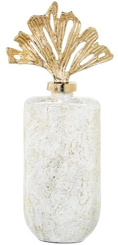 Jarron de Cristal con Tapa Fija de Aluminio Dorado 16x9x50 cm