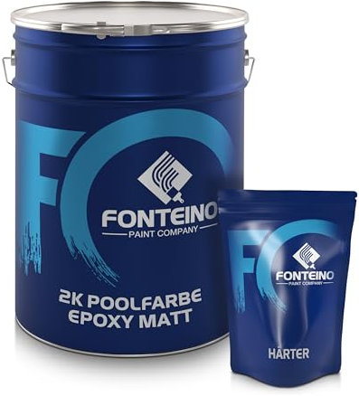 Fonteino 2K Schwimmbadfarbe Schwimmbeckenfarbe MATT Poolfarbe I für Schwimmbad, Pool, Becken, Brunnen I 10KG Silbergrau ähnl. RAL7001
