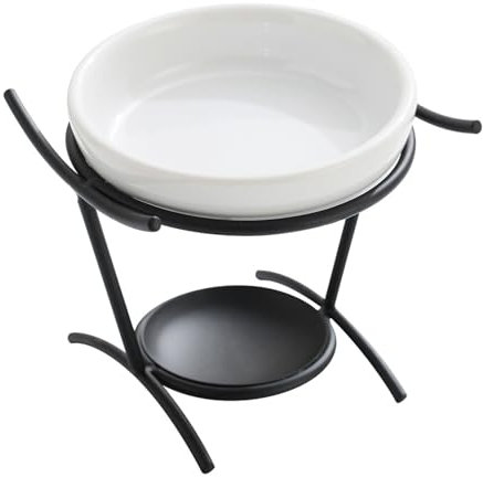 AUPOWER Metall Duftöllampe Teelicht, Duftlampe aus Metall, Aromalampe Teelichthalter mit Keramikschale 03- Schwarz