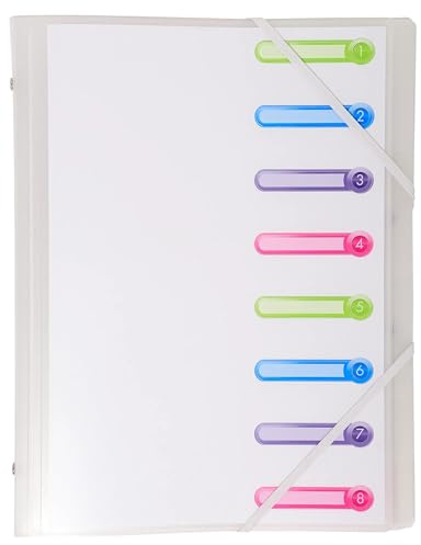 Exacompta - Ref 56187E - Box of 10 Chromaline File Boxes - 3 Flaps - with Elastic Bands and Cut-Out Windows - PP Cover and Interior - 8 compartments - Size 25x32cm - for A4 - colourless