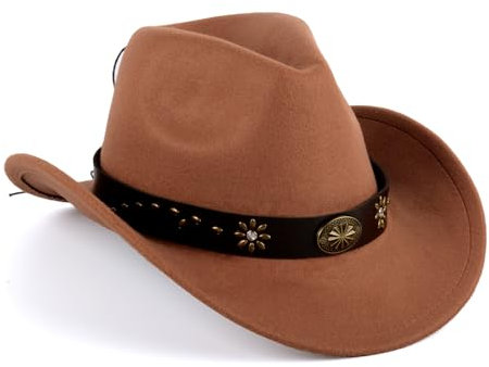 SIGONE Cowboy Hat for Women and Men Cowboy Hat with Metal Trim Comfortable Brown Cotton Poly Blend Stylish Cowboy Hats for Women Cowboy Hats for Men Cowboy Outfit Accessory Fashionable Casual Wear