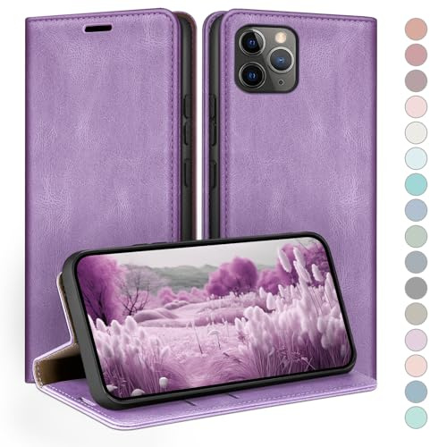 HUOUH Coque pour iPhone 11 Pro 5.8 avec RFID Blocage Etui à Rabat en Cuir de Premium,Fentes pour Cartes,Coques de Case,Cover à Rabat pour Apple 11 Pro Portefeuille Lilas Violet