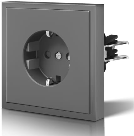 BSEED Enchufe de Pared con Garfio,Mate Enchufes Empotrable Estándar,Seguridad Infantil,Fácil Instalación,C-Series,1 Enchufe,80mm Gris
