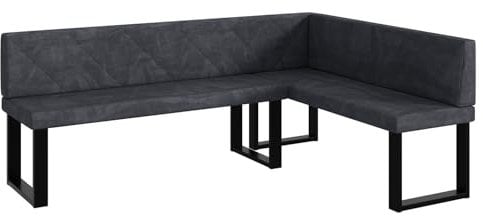 MEBLINI Eckbank für Esszimmer - Küchenbank - Essecke - Sitzecke Küche - ERIC - U-Beine 142x196x87cm Rechts - Dunkelgrau Samt