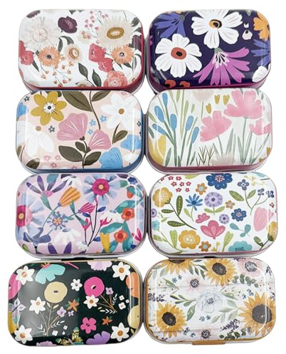 CCUUHJ 8 Pcs Mini Daisy Flower Tin Trinket Jewelry Organizer Storage Box Decorative Boxes Vintage Small Metal Tins with Hinged Lids Portable Box Containers Small Storage Kit,6X4X2.5 CM (Sunflower)