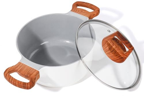 SC Cooker Nonstick Saucepan with Lid, Non Stick Small Sauce Pan with Handles (White, 20CM)