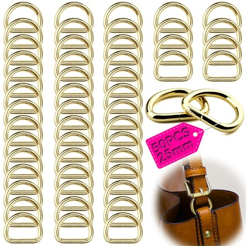 TXXATX 50 Stück D Ring Innendurchmesser 25mm Metall D Ringe Halbrunder D-Ring Geschlossen D-Ringe Schnalle Goldene für Handtaschen Karabiner Riemen Rucksäcke Gürtelschnallen Gurte DIY