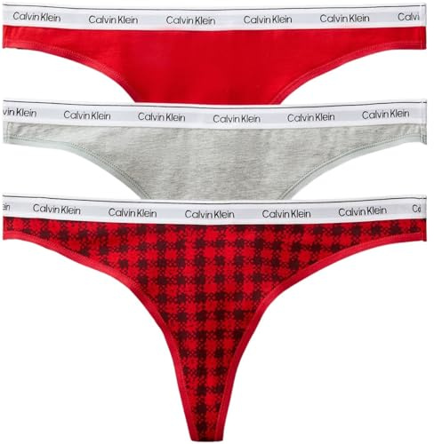 Calvin Klein Women's 3 Pack Thongs Underwear, Multicolor (Blotched Plaid+Adrenaline Rush/Blac), S