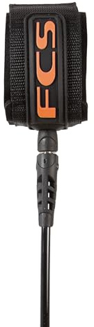 FCS Reguläre klassische Surfbrett-Leine – strapazierfähige 7 mm Kordel, Neoprengurt, Anti-Verheddern, Drehgelenk – Alltagssurfleine für 6–2,4 m Wellen (Eclipse/Schwarz, 1,8 m)