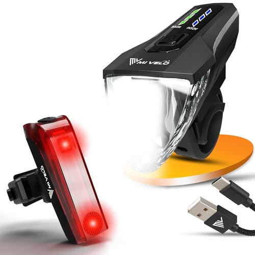 MIVELO Fahrradlicht Set LED I Fahrradlicht mit Bremslicht StVZO zugelassen - USB aufladbar & wasserdicht I Fahrrad Licht vorne & Fahrradllampe hinten I Fahrradbeleuchtung hell