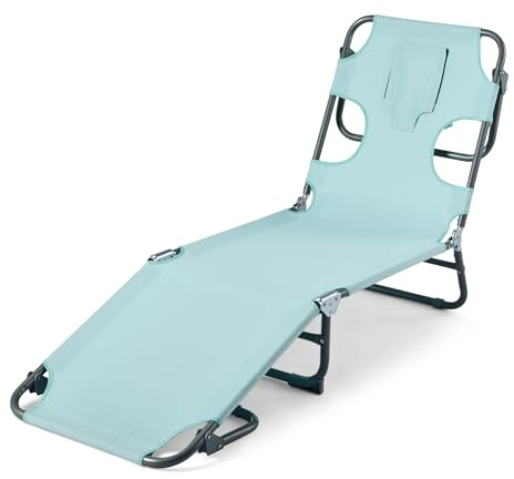 Amazon Basics Outdoor-Lounge-Stuhl für Terrasse und Pool, Klappbare Sonnenliege mit Mehrwinkliger Rückenlehne, Tragegurt, Blau
