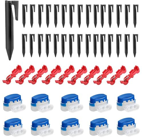3-in-1 Rasenroboter Kabel-Set: 10 kabelverbinder mähroboter + 50 erdnägel + 10 T-Abzweigverbinder,Mähroboterzubehör für Mähroboter (Kompatibel für Bosch, Gardena, Worx, Yard Force)
