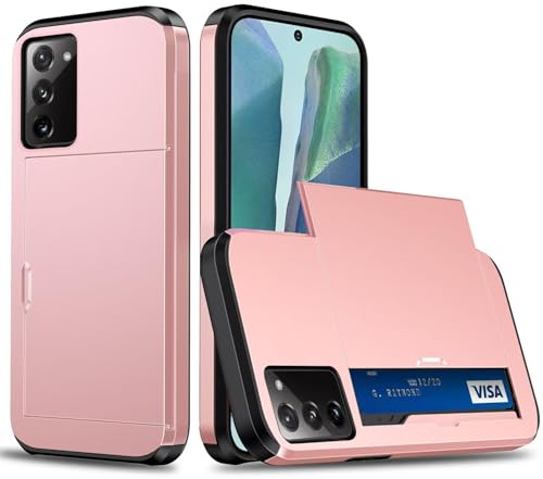 Belzsxy Handyhülle für Samsung Galaxy Note 20 Hülle, mit Kartenfach, Harte PC Stoßfest Robust Fallschutz Outdoor Militär Schutzhülle für Samsung Galaxy Note 20 (Roségold)