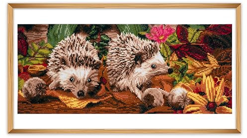 Trimits Large Cross Stitch Kits - Counted Embroidery Needlework for Adults Beginners Kids, Christmas Gifts Wall Art (Frame Not Included), 11 Count, Hedge Hogs