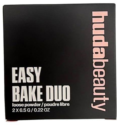 HUDA BEAUTY Easy Bake Duo Loses Fixierpuder Cherry-Peach, aufhellendes & farbkorrigierendes Setting Powder, mattierend, bis zu 18h Halt, nicht komedogen, 2 Töne