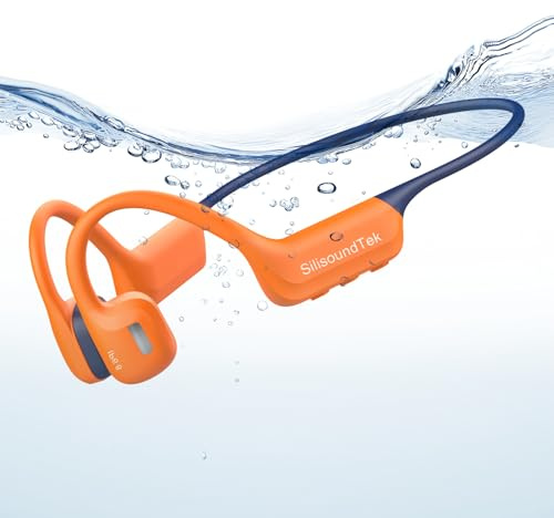 Swimming Bone Conduction Headphones,IP68 Waterproof Underwater Bluetooth 6.0 &MP3 with 32GB Memory Card,Open Ear Bone Swim Earbuds for Running,Fitness and Cycling (Orange)