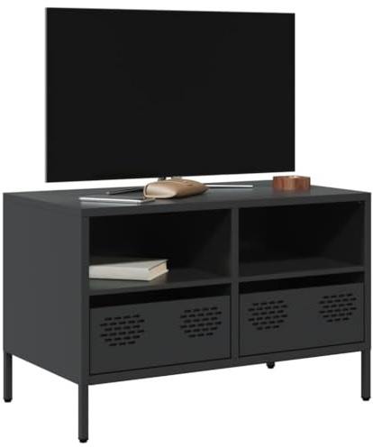 Ziaphsol TV-Schrank Schwarz 68x39x43,5 cm, Kaltgewalzter Stahl, Industrieller Stil, mit 2 Fächern und 2 Schubladen, für Wohnzimmer und Schlafzimmer, Robustes Entertainment Center